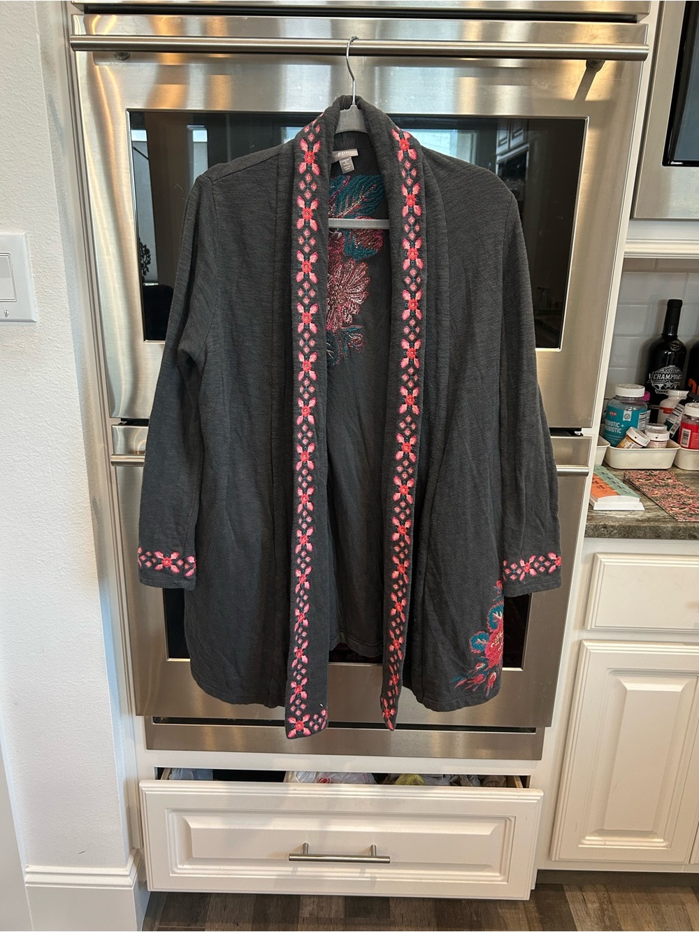 J. Jill Charcoal Open Embroidered Cardigan size petite S slight wear GUC